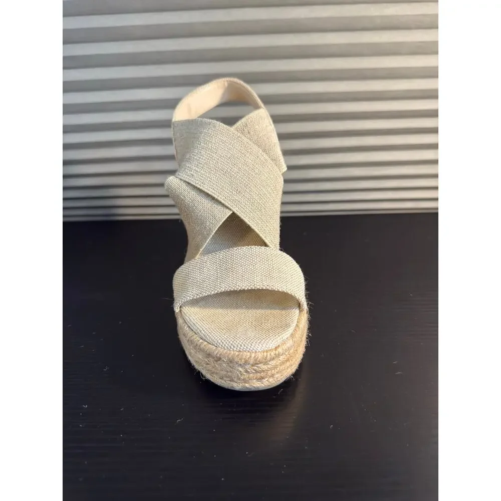 Lauren Ralph Lauren Erica Espadrille Wedge Sandals Natural Linen 7.5B